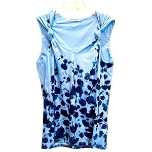 Misslook Size XL Blue Floral Polyester Tank w/Tied Strap Details